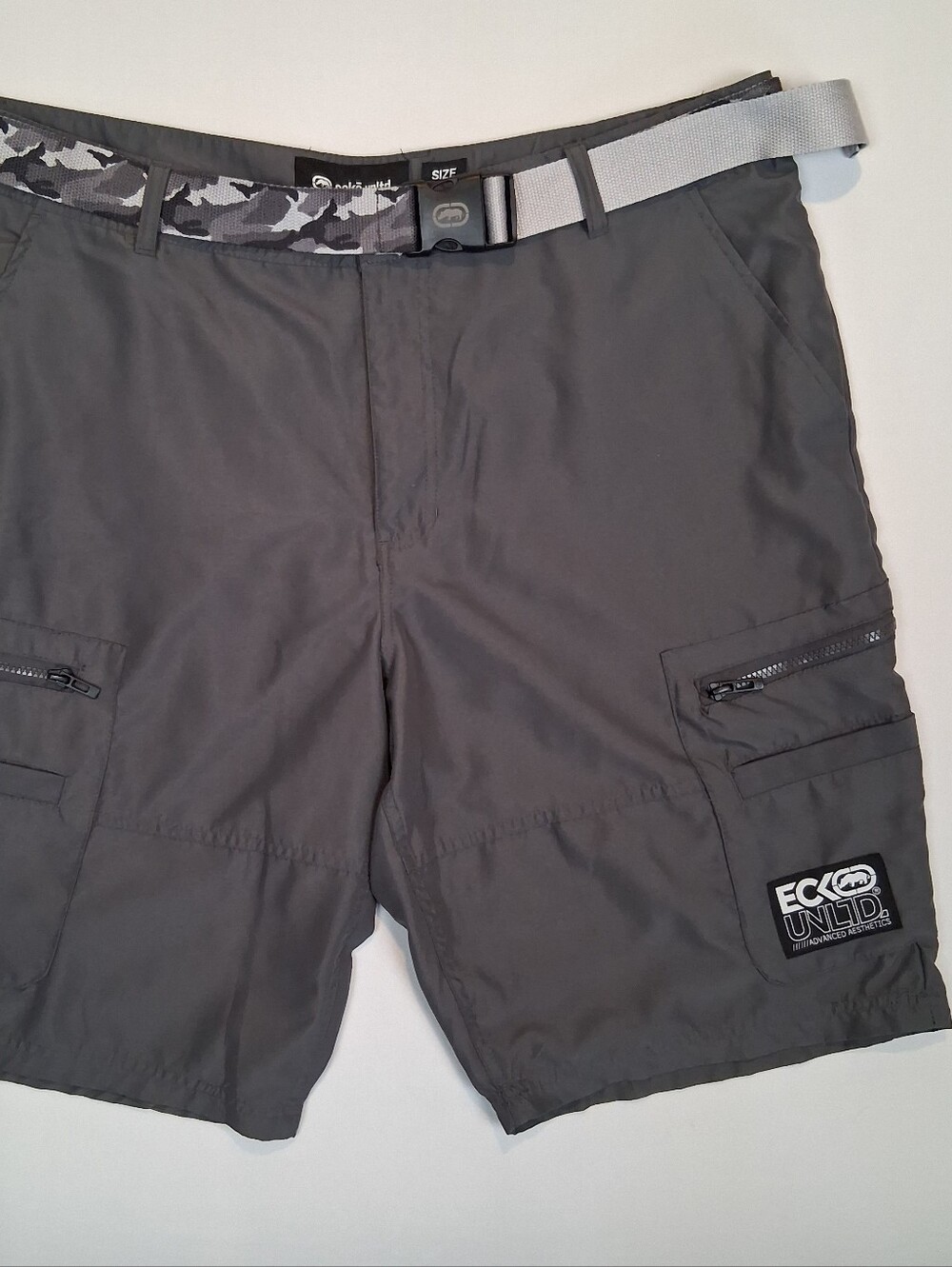 Ecko Unlimited Mens Cargo Shorts Size 40×11 Grey Baggy Skater Y2K Belt Retro EUC